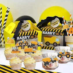 Construction Vehicle Cake Toppers Excavator Bulldozer Paper Toppers for Boy's Construction Birthday Party DIY Cake Decorations