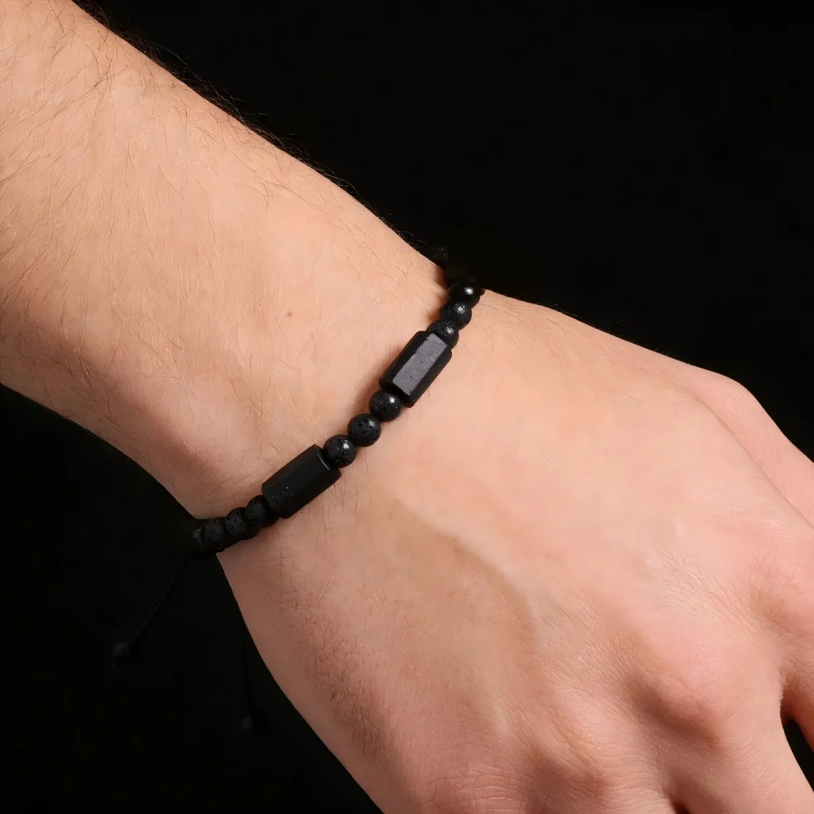 Schwarzes Turmalin-Armband Naturstein-Schmuck Personalisierte Armreifen Paar-Armbänder Herren-Armbänder Damen-Handaccessoires – Detail 8