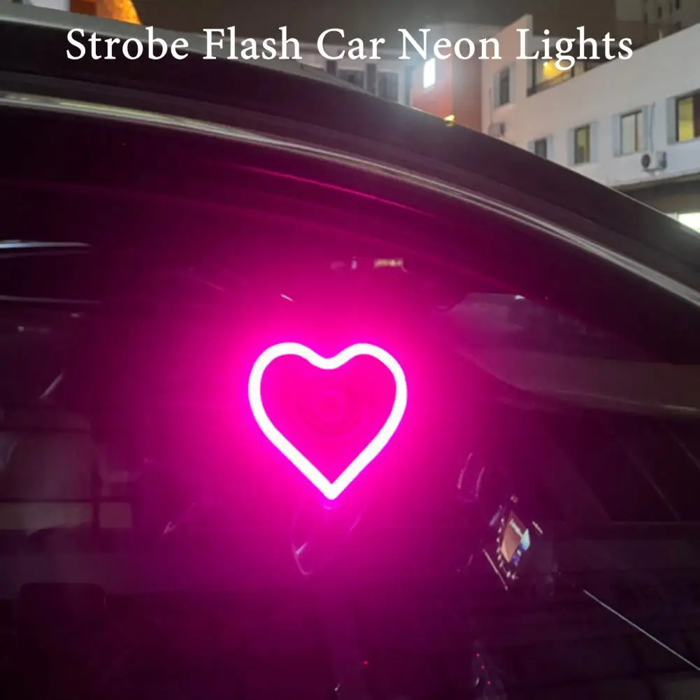 Heart-Shaped LED Neon Light Strobe Flash Modes Super Bright Simple Installation LED Display Sign Car Lighting Accessories