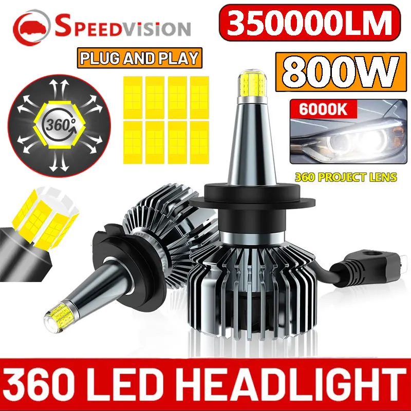 

800W H7 H4 LED Bulb 360 Chip H8 H9 H11 Moto Hi-Low Thin 3750 CSP Turbo H7 9005 9006 HB3 HB4 6000K 12V fog Vehicle Auto CANBUS