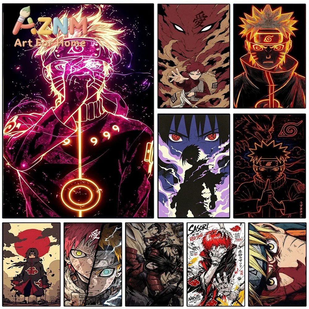 Anime Naruto Canvas Wall Art Neon Line Naruto Nine Tails Chakra Poster Unframed Canvas Painting Bedroom Living Room Home Wall