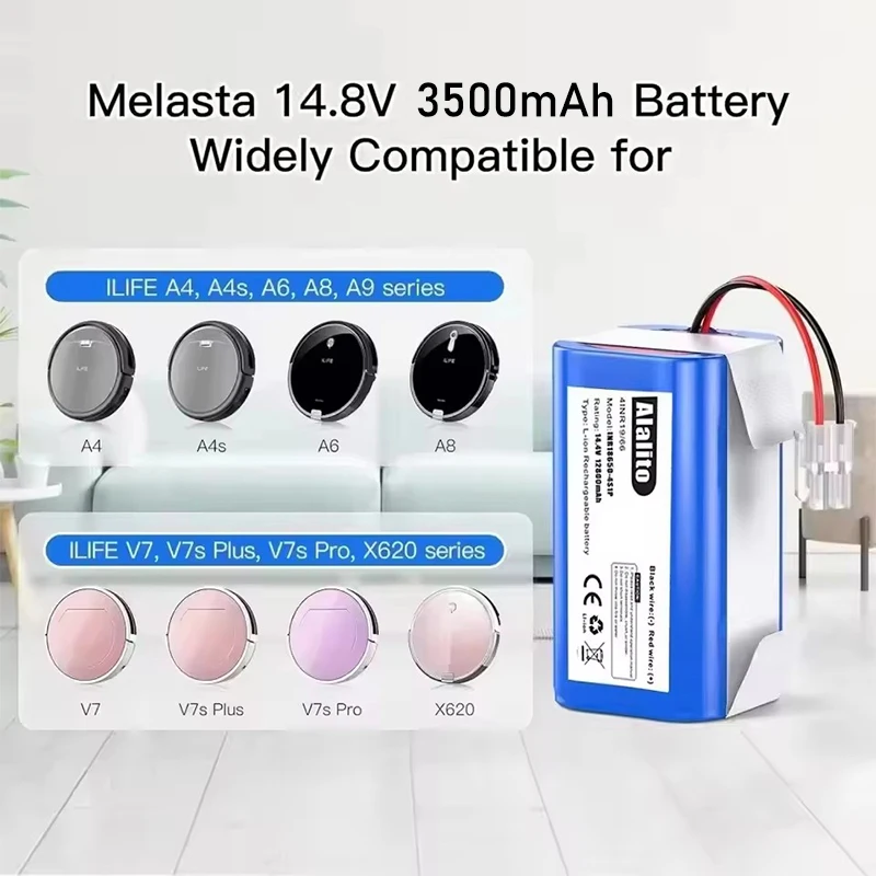 14.4V 6800mAh, for ILIFE A4 A4s V7 A6 V7s Plus robot vacuum cleaner battery replacement backup battery