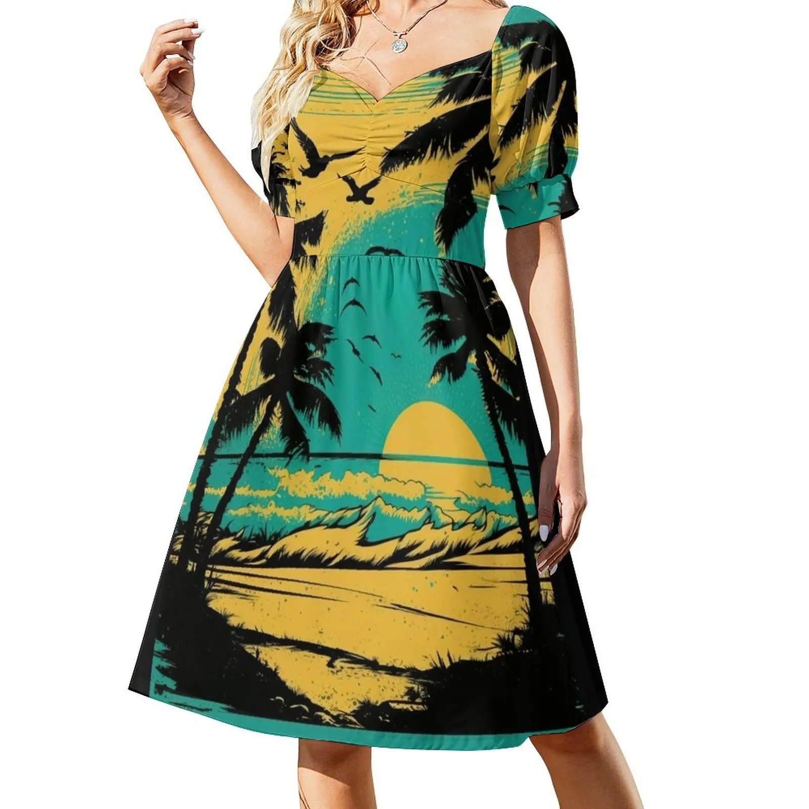 Summer Sunset Palm Trees Short Sleeved Dress Dress for pregnant women Dresses gala Evening dresses dresses for prom Dress