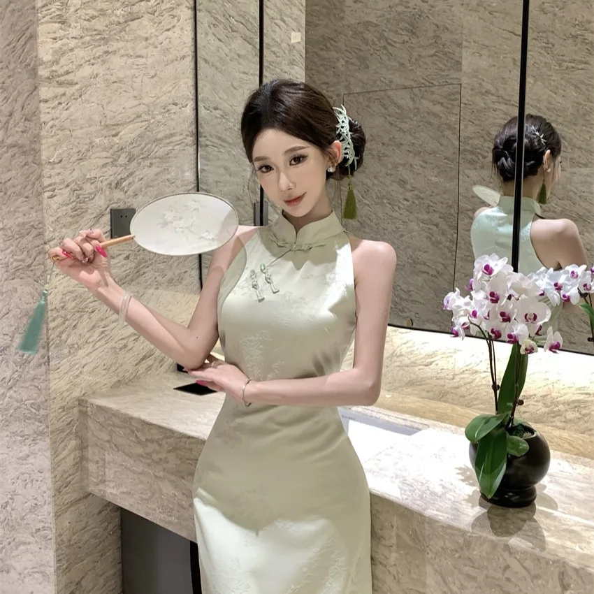 Retro Chinese Sle Tie-Dye New Mid-Length  Dr Collar Stand-Up Skirt Floral Embroidery Button Detail Summer 2025