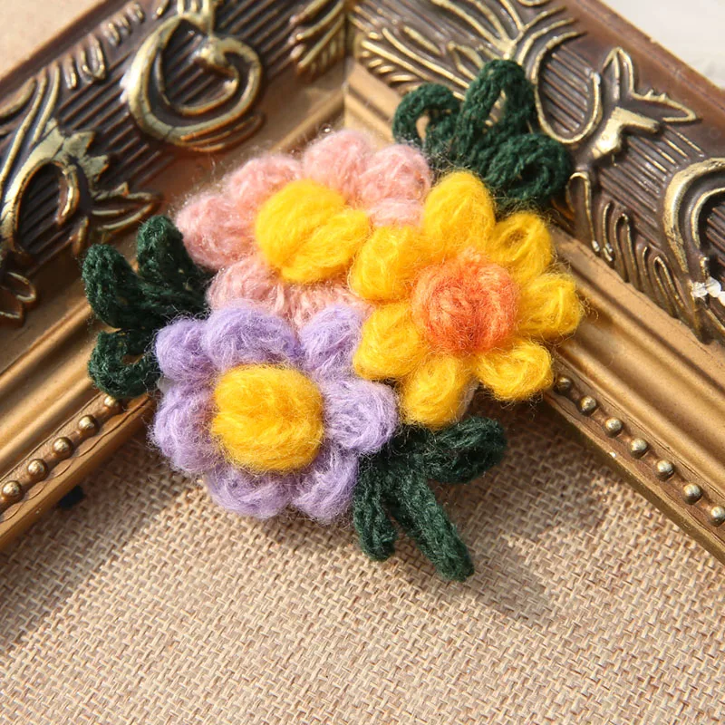 Wool Crochet Flower Patch Beautiful Sticker Sew on Patches for Sweater Applique Embroidery DIY Clothing Accessories