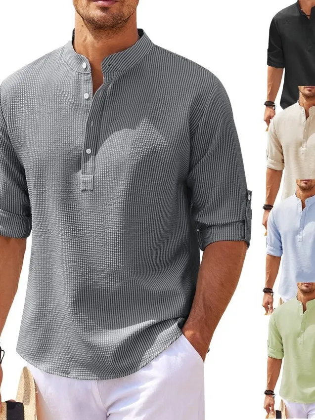 

Loose Casual Long Sleeve Men's Shirt Summer 2026 Large Size Stand Collar Top Youth Spring Thin Material Color