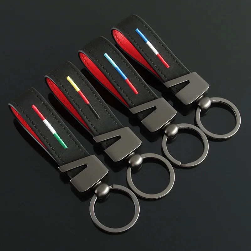 Suede Leather Car Keychain Keyring Keyfob Germany France Italy National Flag Key Chain Ring Fob Gift