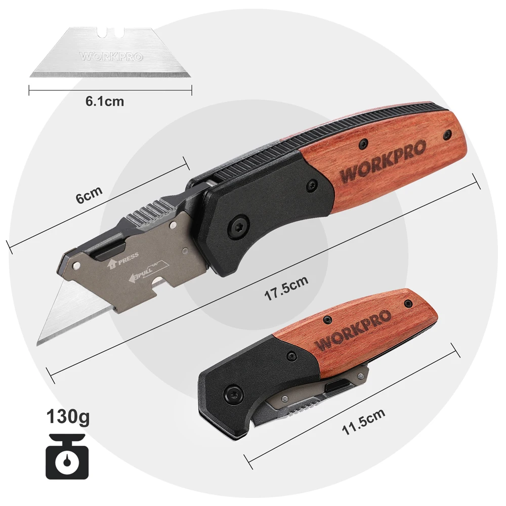 WORKPRO Utility Knife with Extra 10pc SK5 Blades Box Cutter for Cartons, Cardboard and Boxes ,Quick-Change Blade,Folding Knife