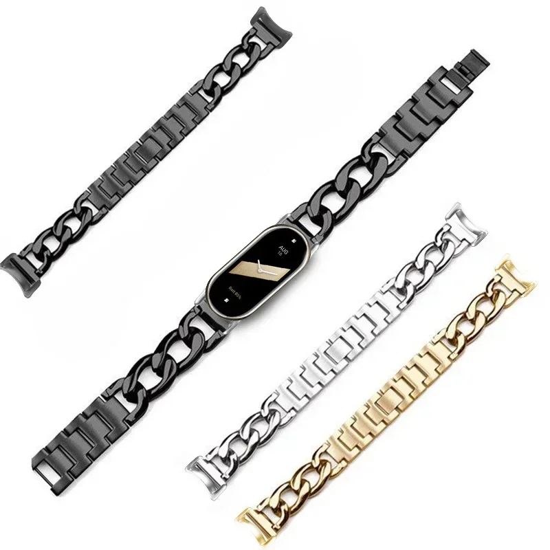 Novo aplicável a mi band 8 9 correias pulseira moda único-lap corrente de metal esporte feminino pulseira inteligente acessórios de substituição