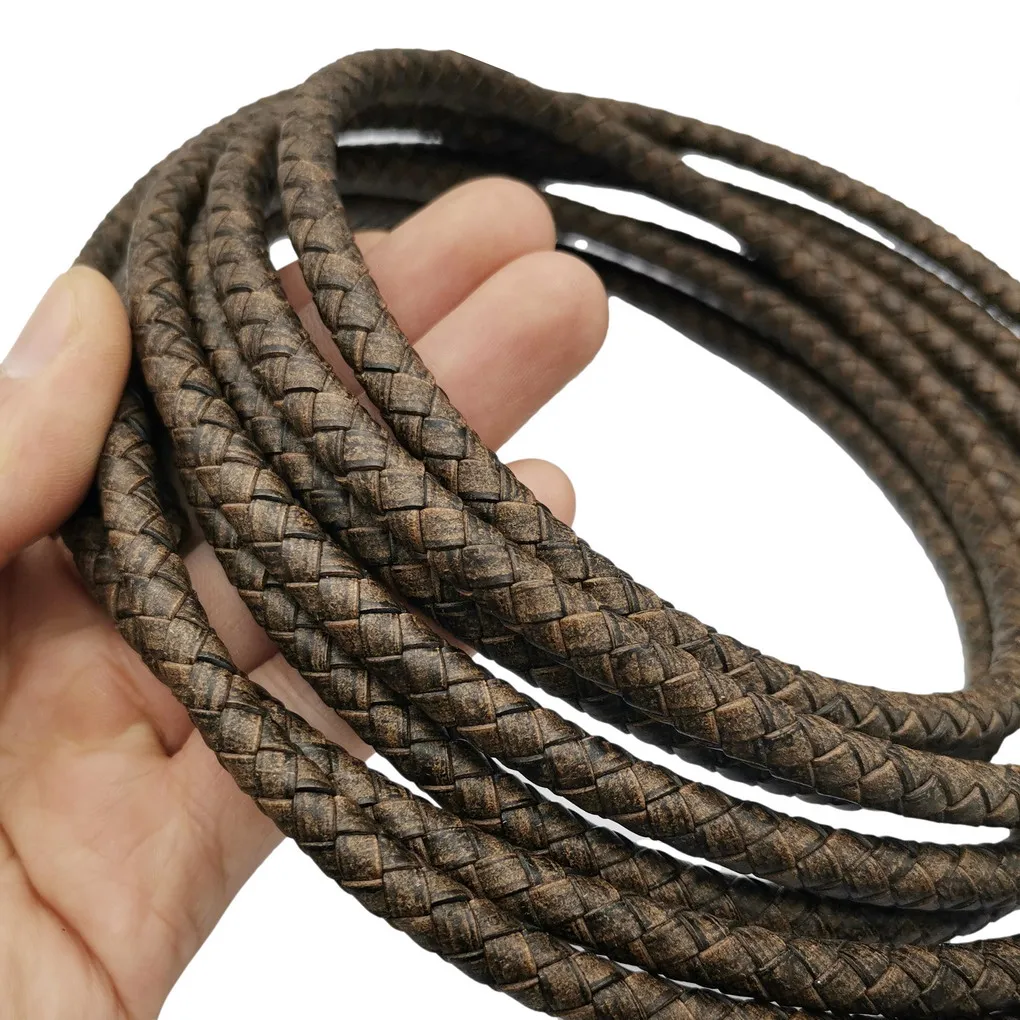 

8.0mm Real Leather Strap Braided Bolos Cords for Bracelet Making Deep Weathered