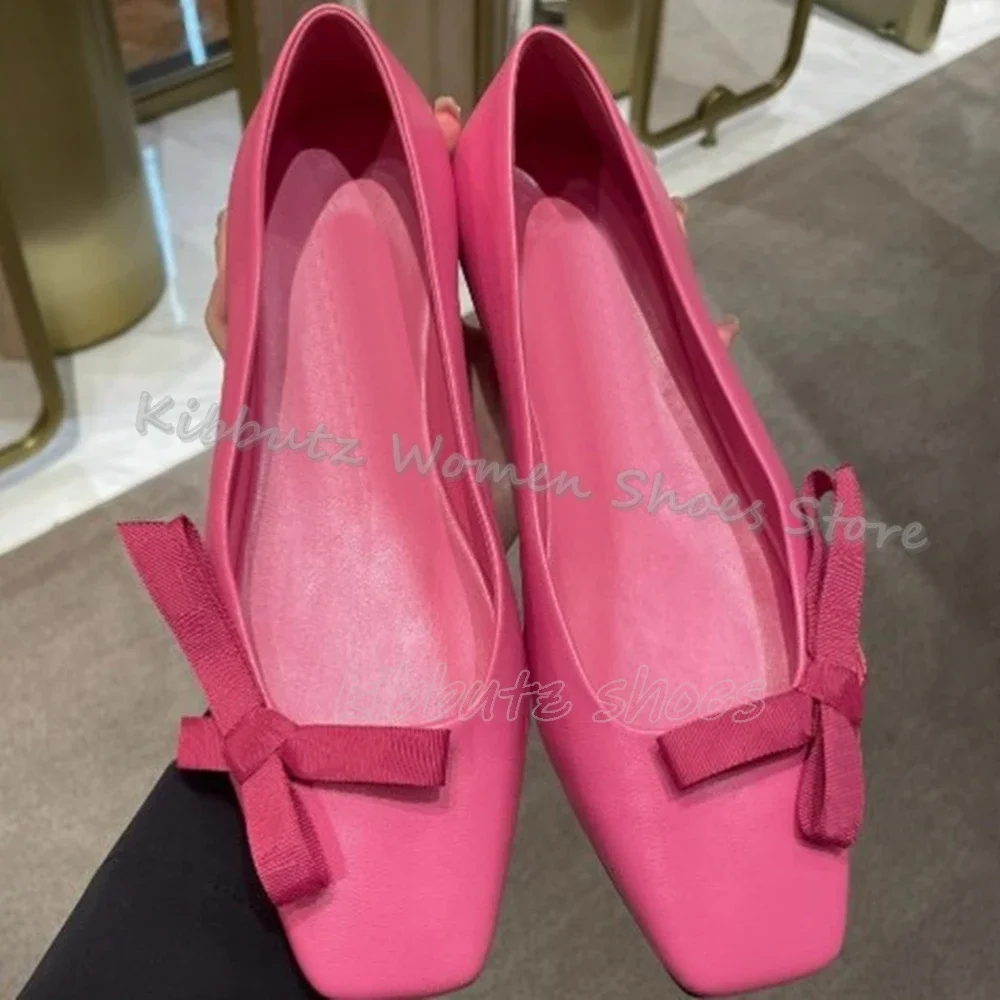 

Bows Ballet Pumps Leather Solid Color Square Toe Flat with Slip-On Women Shoes New Fashion Concise Elegant Novelty Sweet Luxury