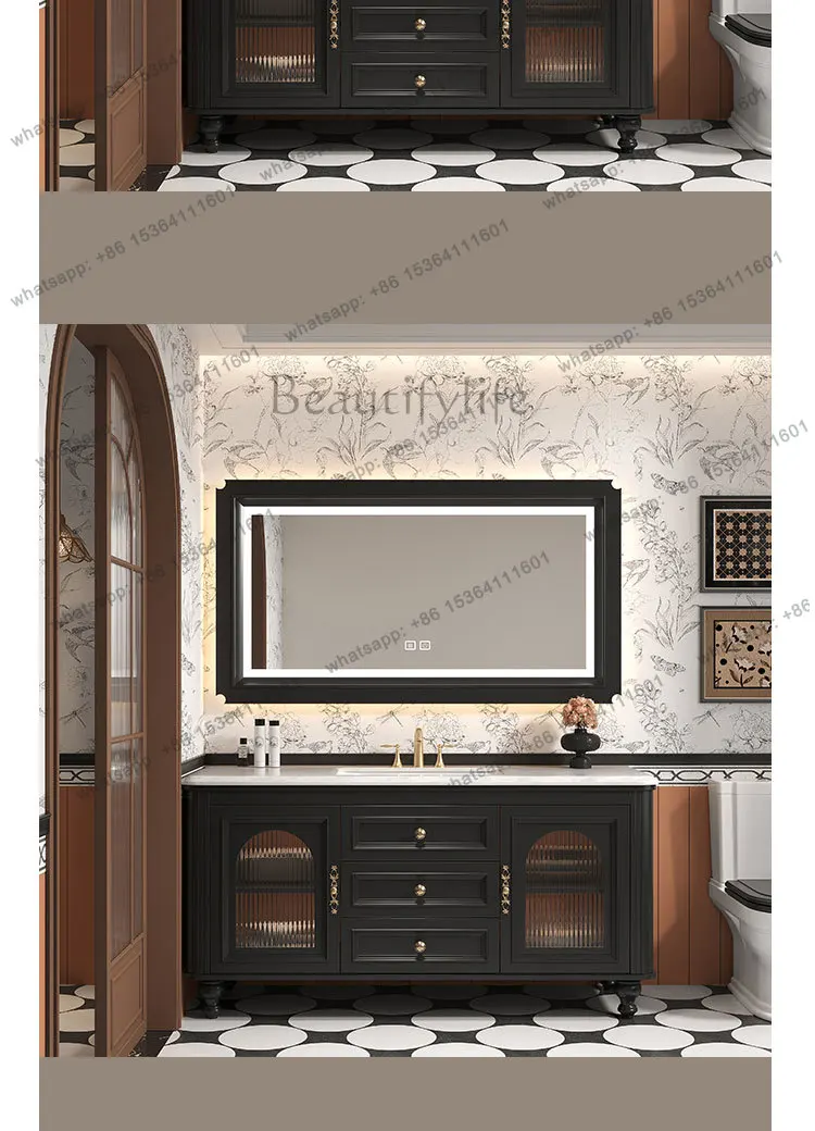 

retro floor-to-ceiling bathroom group, washing table, rock slab ceramic integrated basin, hand and face table.