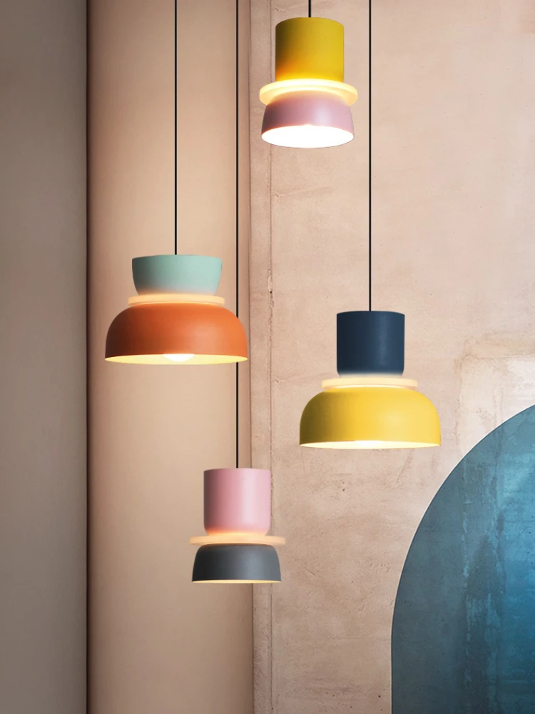 Modern Macaron Led Pendant Lamp Colorful Hanging Suspension Study Dining room Bedside Bedroom Chandelier Lighting lamp shades