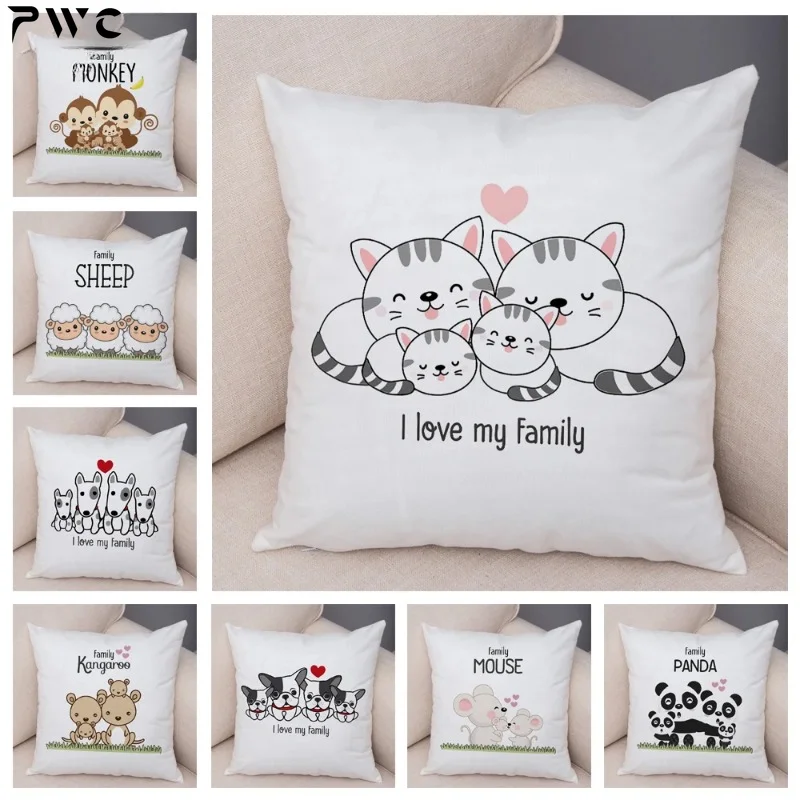 

Cute Cartoon Pet Cat Panda Monkey Family Cushion Cover Decor Lovely Animal Pillow Case for Sofa Home Children Room Pillowcase