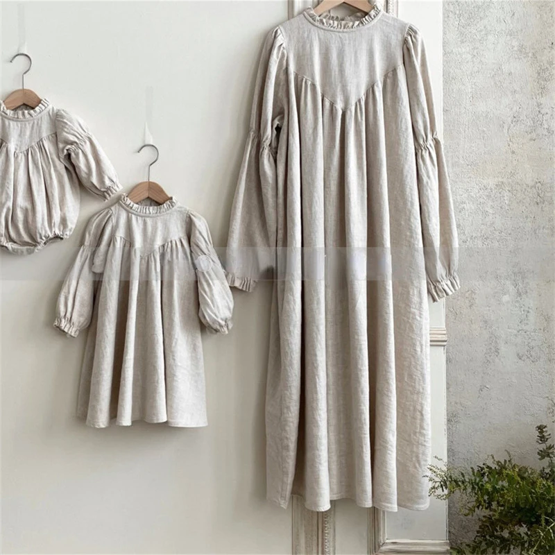 Dress Full Sleeve Knee Length Pullover A-line Solid Regular Cotton New Fashion Simple Sweet Spring Autumn Children Girls