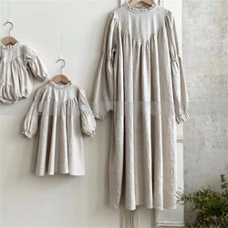 Dress Full Sleeve Knee Length Pullover A-line Solid Regular Cotton New Fashion Simple Sweet Spring Autumn Children Girls