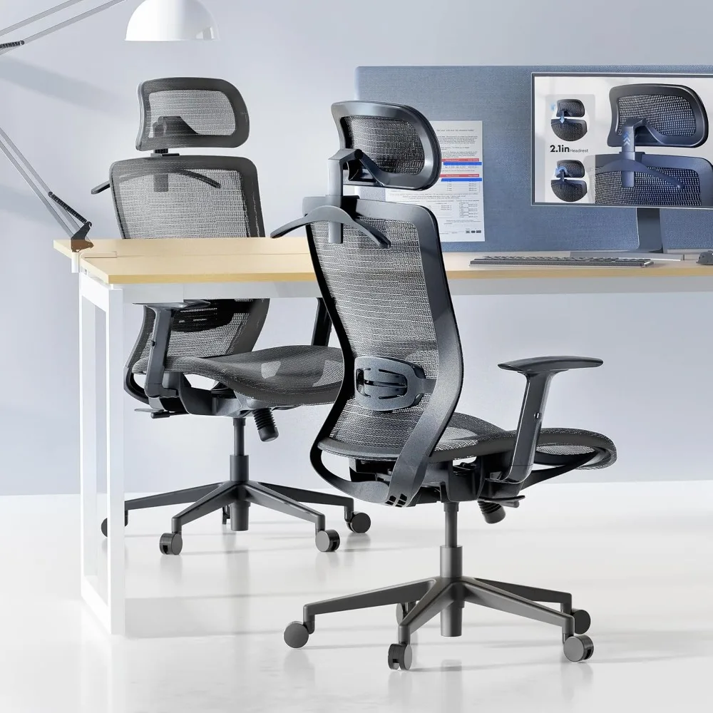 Ergonomic High Back Mesh Swivel Computer Chair with Adjustable Lumbar Support and Lockable Backrest, Gray