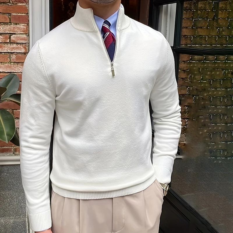 Frühling Herbst Herrenpullover mit Viertelreißverschluss Slim Fit Pullover Business Poloshirt Strick Halbrollkragen Pullover Strickwaren – Detail 3