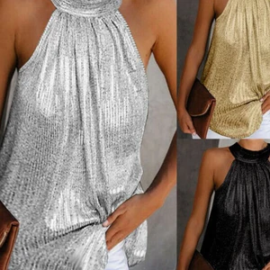 Women Gold Blouse 2023 New Fashion High Fashion Hatler Hatler Tank Top Summer Casual Summer Blouse T -Shirt 10 Main Sales Gold Blouse - №2