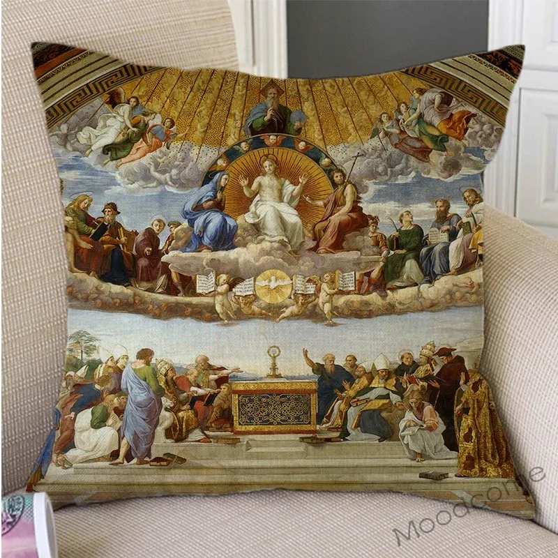 Renaissance Famous Painter Raffaello Santi Raffael Oil Painting Home Decoration Pillow Case The School of Athens Cushion Cover