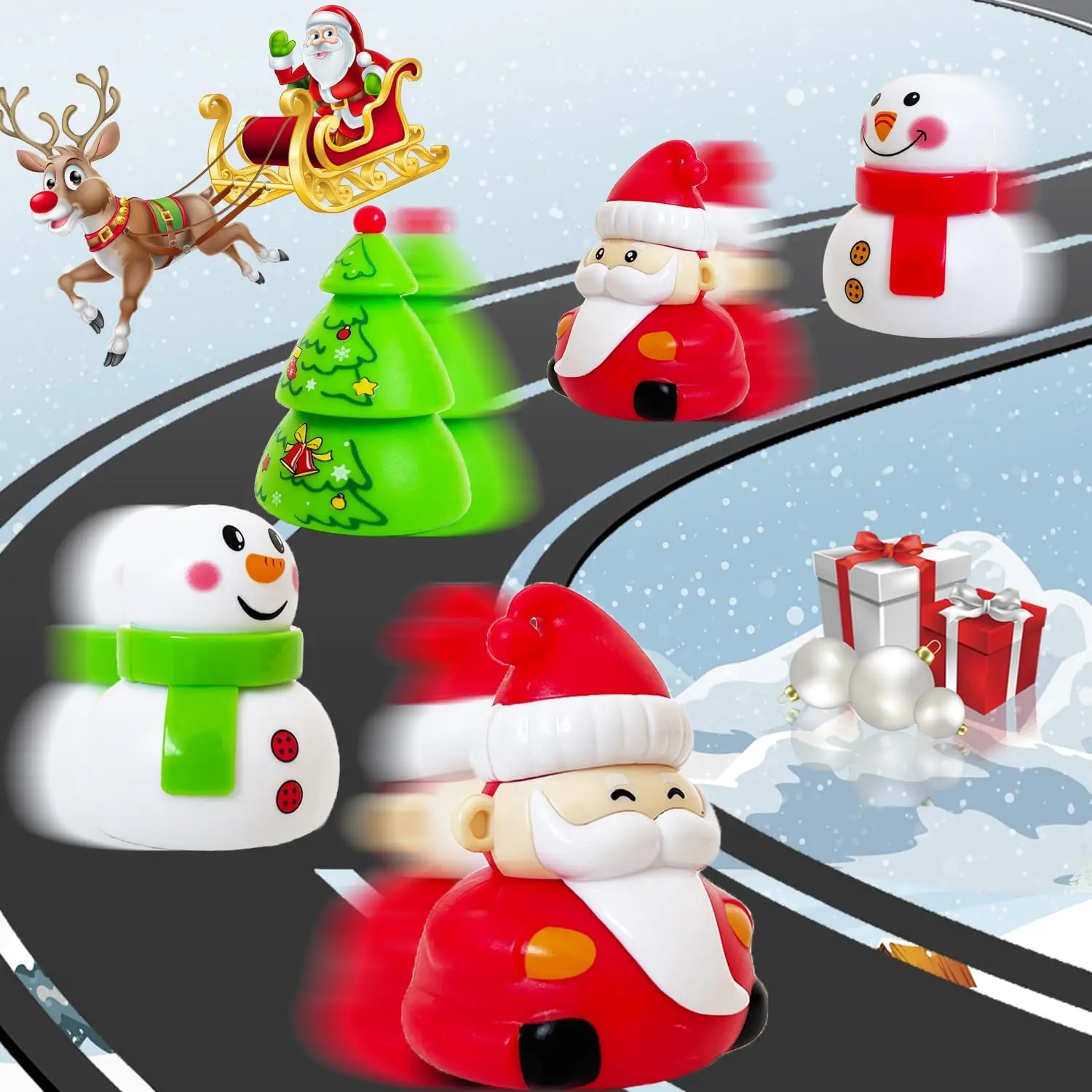 Juego de juguetes navideños para niños, recuerdos de fiesta navideña, Mini regalos de vehículos navideños con función divertida de movimiento inverso
