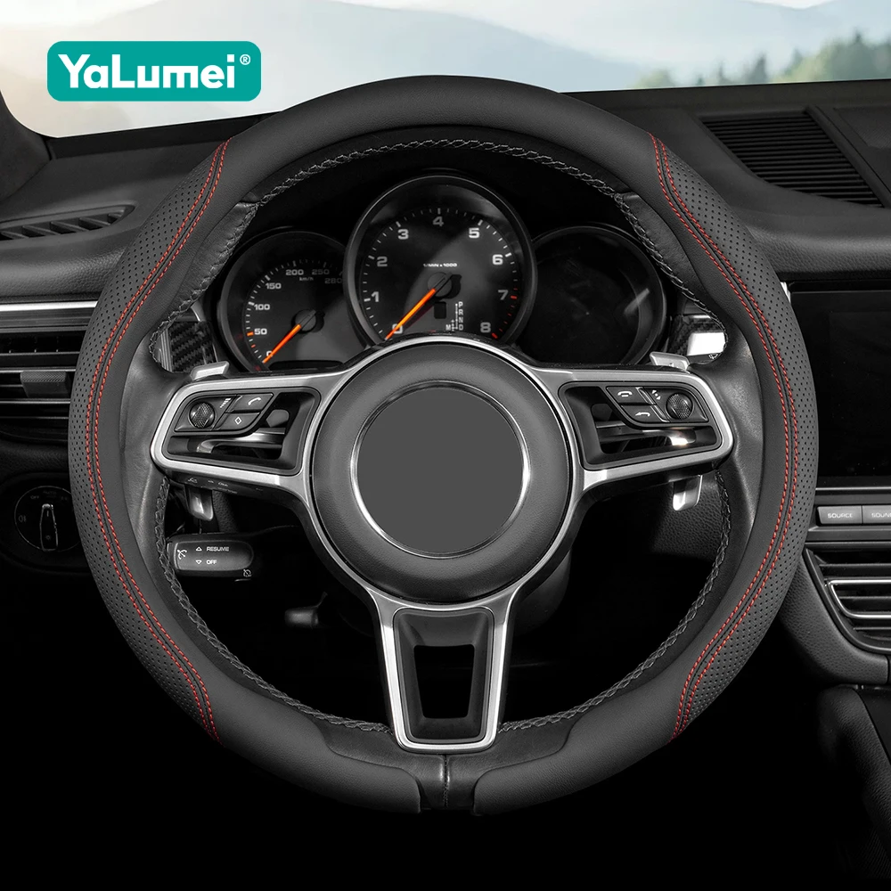 

Premium Nappa Leather Car Steering Wheel Cover, Breathable Non-Slip Universal Fit for 37-38cm Diameter Accessories