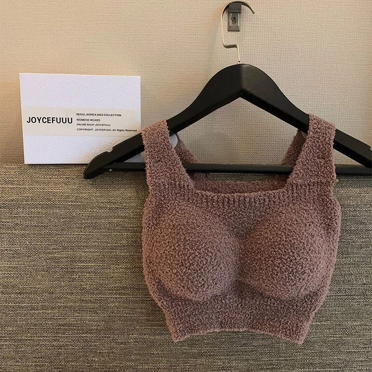 Autumn and Winter Plush and Thickened Korean Thermal Vest Style Bra for Women Without Steel Ring Comfortable Underwear