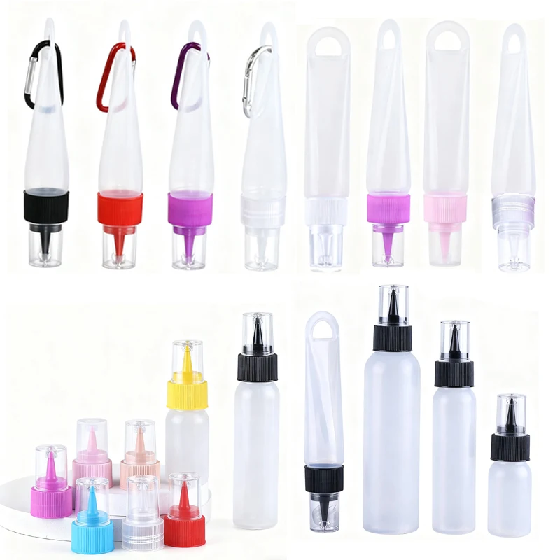 5Pcs 30-120ml Empty PE Plastic Squeeze Bottles W/ Long Tip Lid Refillable Mini Sample Travel Container For Liquid Glue Ink Paint