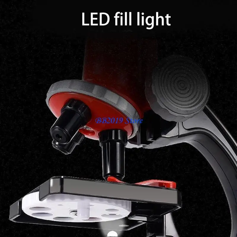 Q0KB LED Kids Microscope Toy Set 100x/400x/1200X vergroting Science voor studenten Beginner Verjaardagscarnaval Party Favor