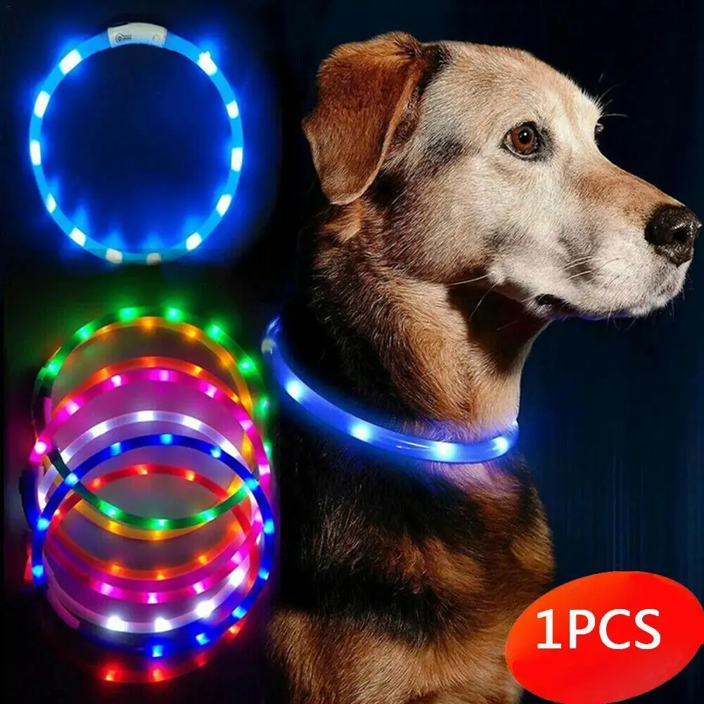 LED Dog Collar USB Rechargeable Flash Light Up Dog Necklace Light Glowing Pet Safety Collar Waterproof for Night Walking 50cm