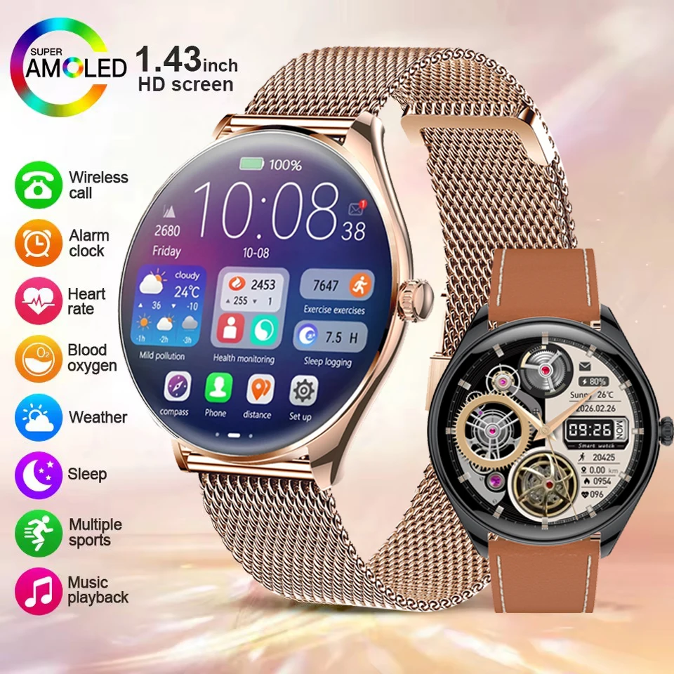 

New Smartwatch Women 466*466 AMOLED Screen IP68 Sports Waterproof Heart Rate Monitor Ladies Smart Watch Men For Huawei Xiaomi