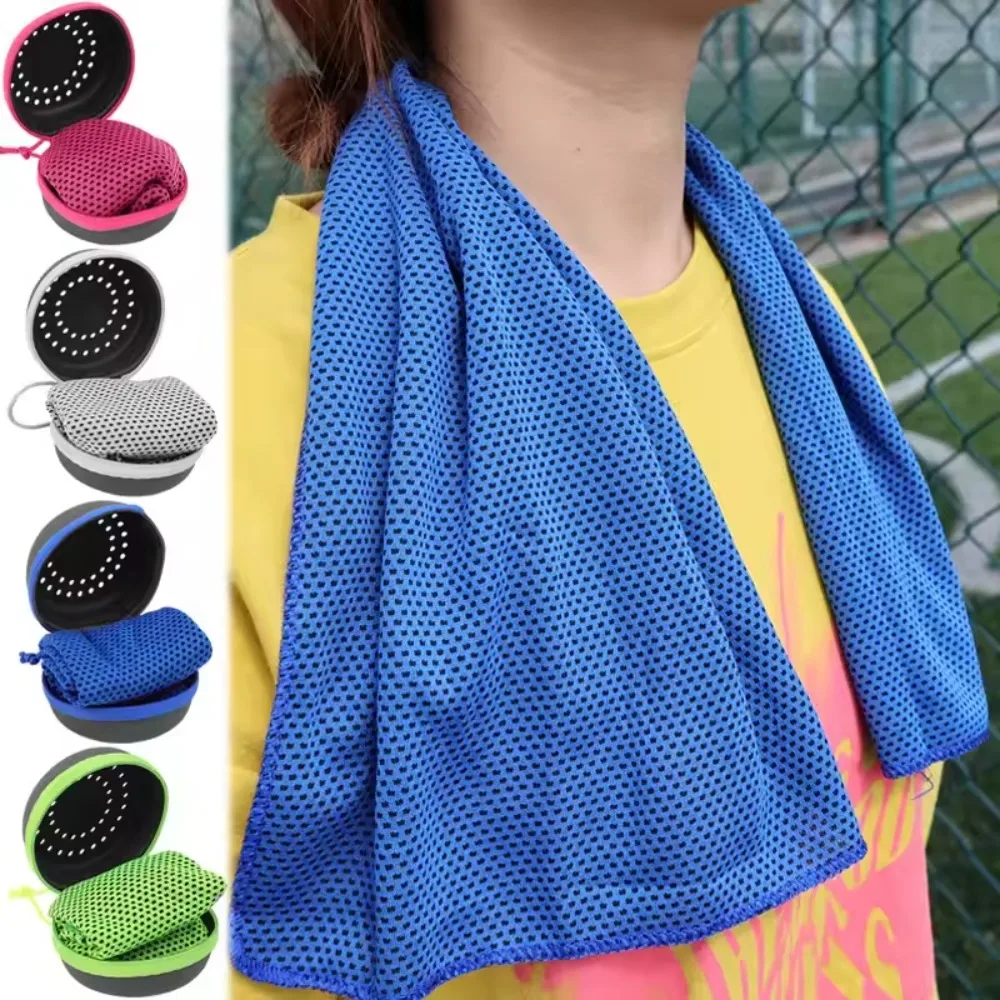 Toalla refrescante para el cuello, envolturas en caja de almacenamiento, almohadillas para enfriar, bufanda transpirable portátil de secado rápido para nadar, accesorios de playa