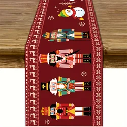 Christmas Nutcrackers Linen Table Runner Dining Table Decor Washable Winter Xmas Table Runners Dresser Scarf Holiday Party Decor