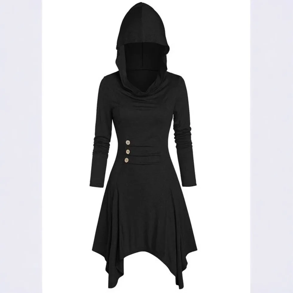 

European and American Women's Plus Size Dress Hooded Casual Loose Elastic Solid Color Jacket