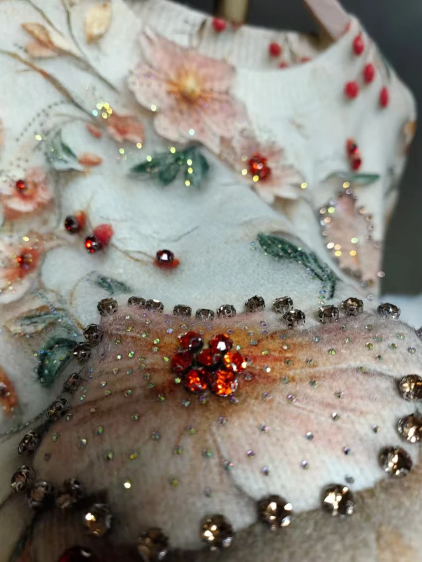 

Real Photos High Street Sparkling Diamonds Stones Stitch Autumn Winter Loose Sweaters Women's Knit Trend Knitwear Pullover Tops