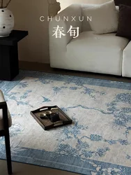 Chinese Retro Living Room Large Area Carpet Ethnic Style Bedroom Carpet Blue Floral Home Rug Soft Non-slip Machine Washable Rugs