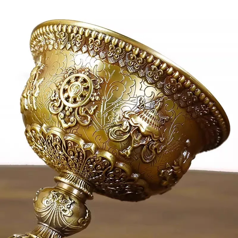 Ghee lamp base Buddhist offerings, featuring eight auspicious symbols, made of pure copper, suitable for home use as a perpe