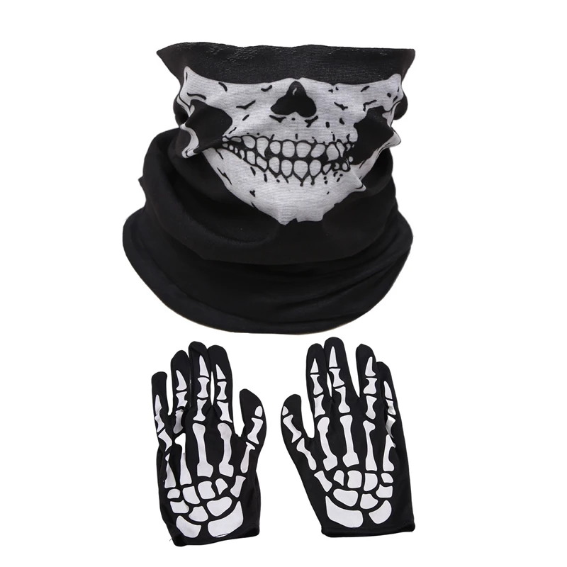 Halloween Mask Scary Skull Chin Mask Skeleton Ghost Gloves For Performances, Parties, Dress Up, Festivals (3 Pieces/Set)