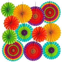 12 Paper Fan Mexican Fiesta Cinco Fiesta Birthday Party Background Decor Colorful Paper Fans Carnival Kids Party DIY Decorations