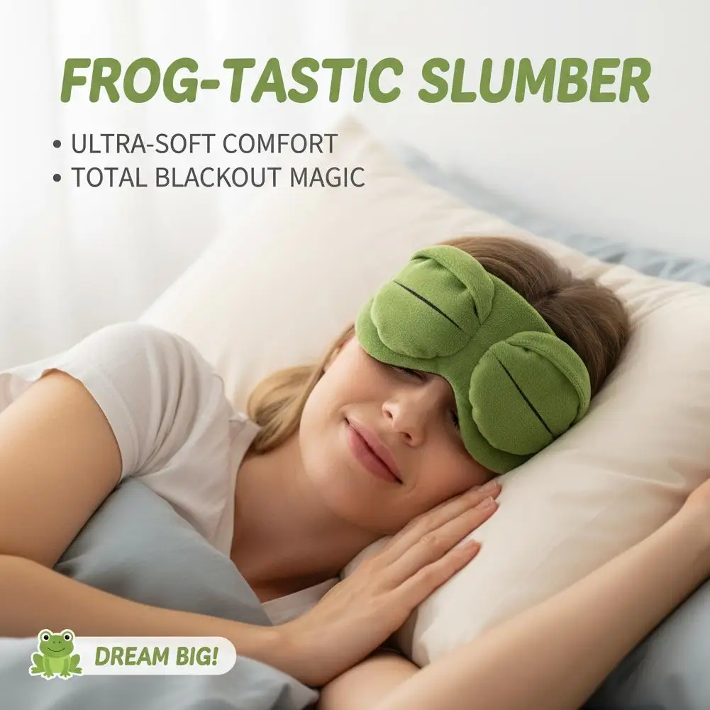 3D Sleep Eye Mask Blocking for Side Sleep Adjustable Headband Breathable Portable Travel with Storage Bag Frog Shape Design