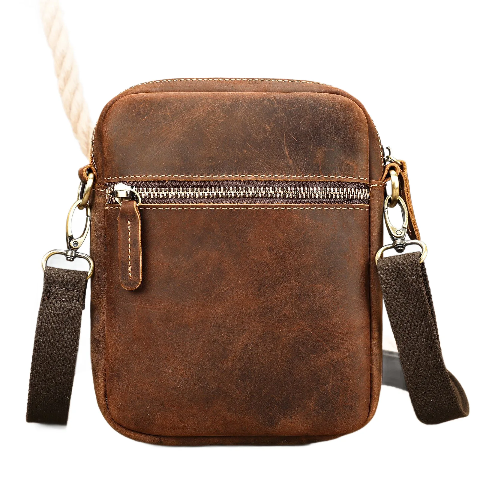 Men's Genuine Leather Crossbody Shoulder Bag Vintage Cowhide Cell Phone Messenger Sling Bag Casual Small Male Purse