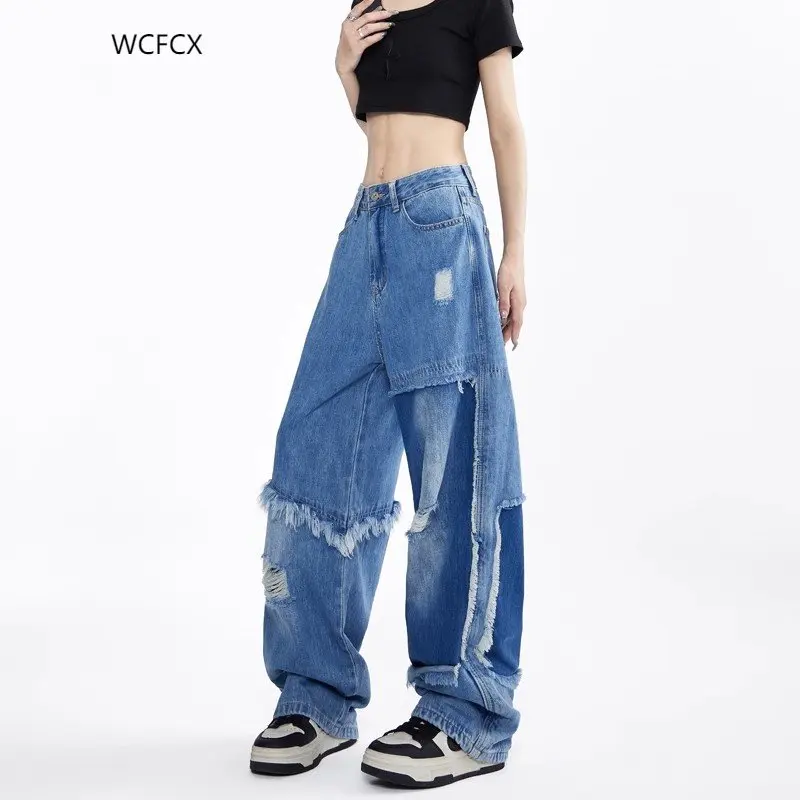 WCFCX STUDIO High Waist Jeans For Woman Wide Leg Streetwear Vintage Fashion Loose Harajuku Jeans Straight Denim Pants