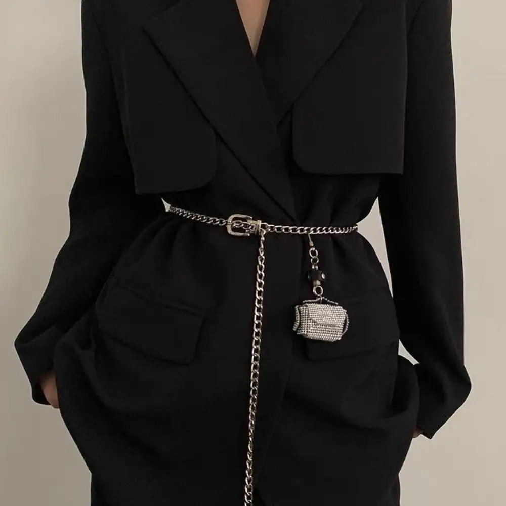 

Portable Korean Style Metal Waist Chain Detachable PU Women Waist Bag Alloy Silver Waistband Women Belt Outdoor