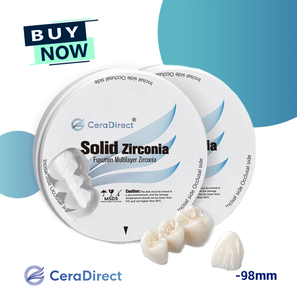 

Economical CeraDirect Solid Multilayer zirconia disc Covering color Open System（98mm) for CAD/CAM Dental Lab