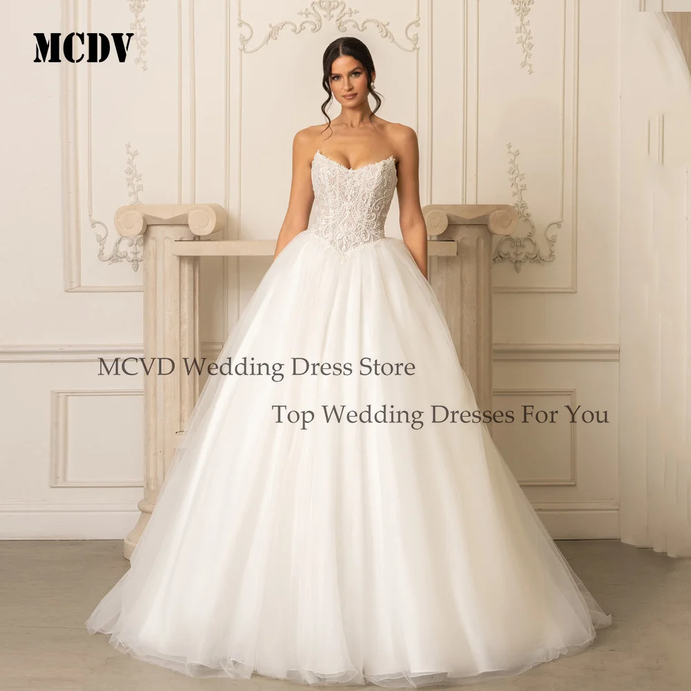 

MCDV Backless Luxury Wedding Dress 2026 Strapless Applique Sleeveless A-line Bridal Gown Princess Ball Bride Dress Customized