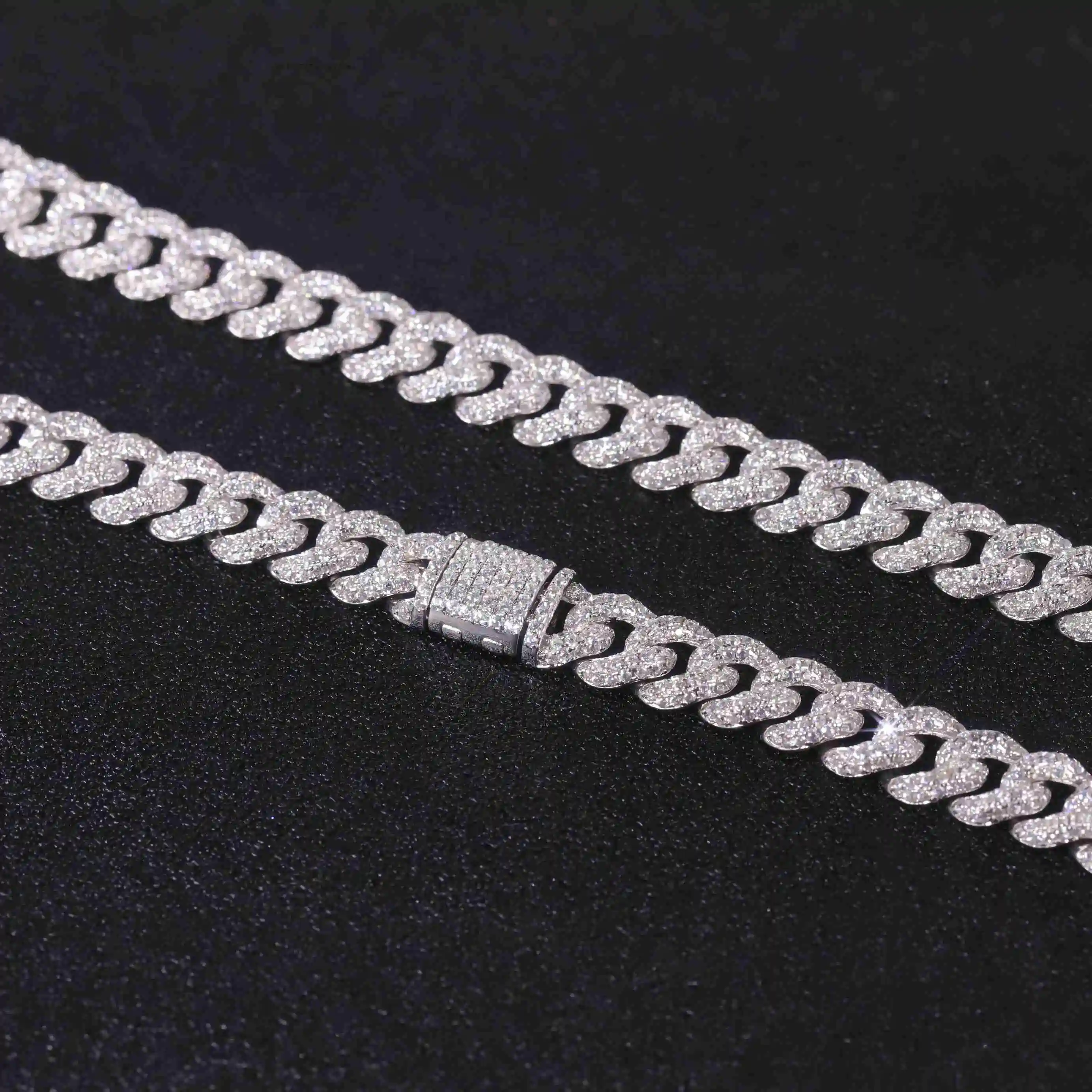 

Abiding Manufacturer 925 Silver Full Cz Moissanite 8MM Miami Iced Out Cuban Link Chains 925 Sterling Silver Cuban Link