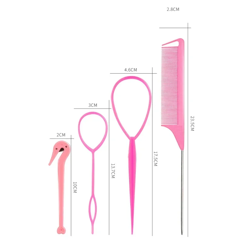 4pcs/set Alat Kepang Rambut Prancis, Ikat Rambut Elastis untuk Penataan Rambut, Sisir Ekor Tikus, Alat Kepang Rambut untuk Wanita dan Anak Perempuan