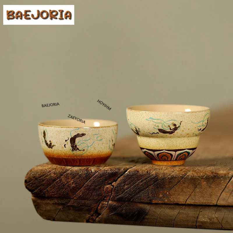 BAEJORIA Dunhuang Apsaras Teacup Vintage Tea Bowl Cute Cup Tea-tasting Smelling Cup Chazhan Master Cups Kung Fu Tea Tea Items