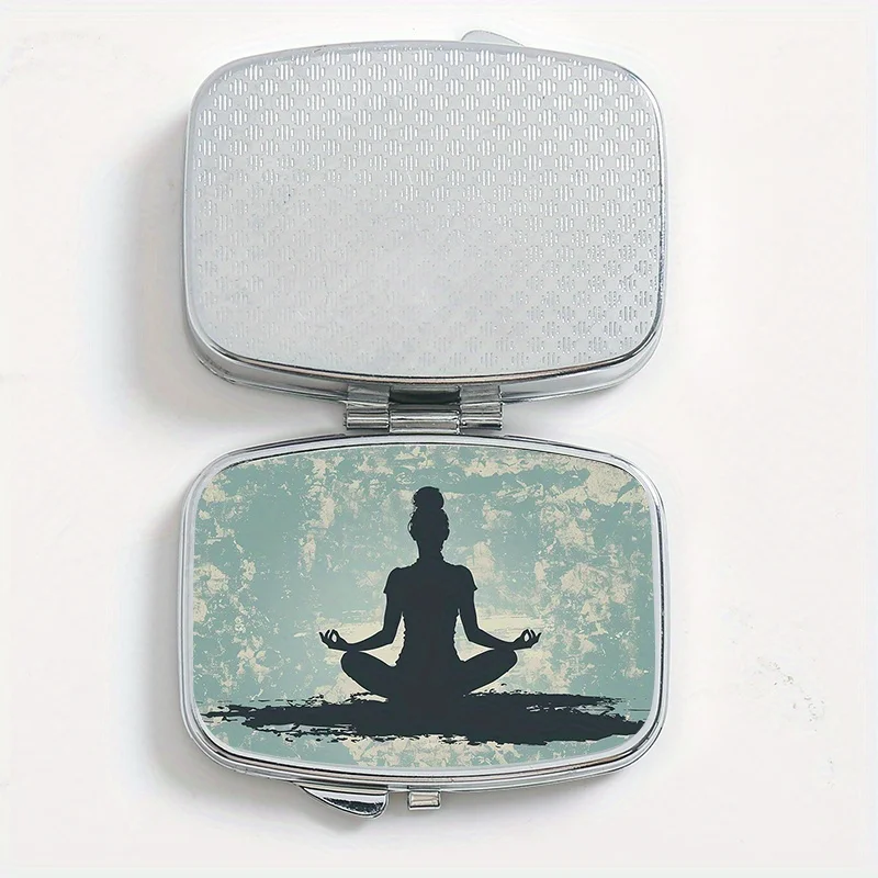 Yoga Girl Silhouette Printed Square Pill Box with Two Compartments, Multiple Compartments, Storage and Sealing Box