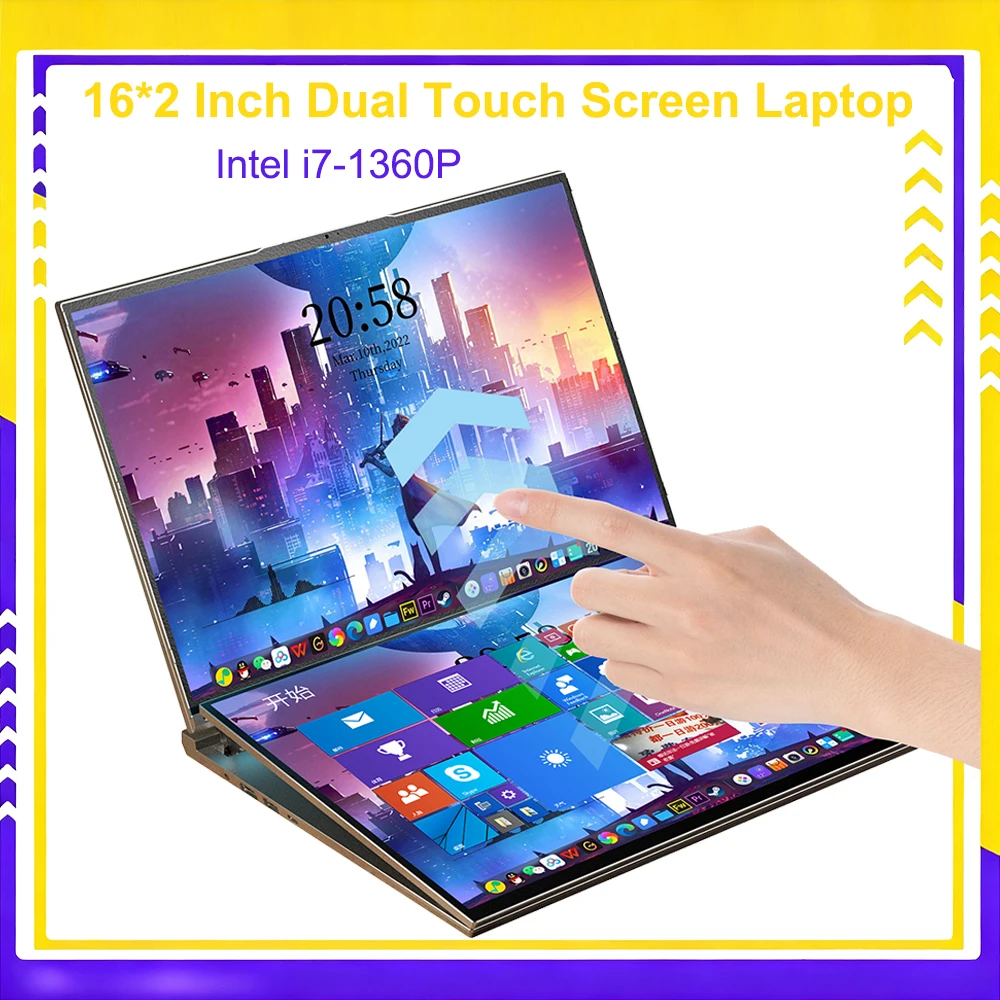 16+16 Zoll Dual Screen Laptop Intel i7-1360P Windows 11 2*DDR4 MAX 64GB M.2 2280 2TB SSD WIFI Dual Screen Notebook Computer